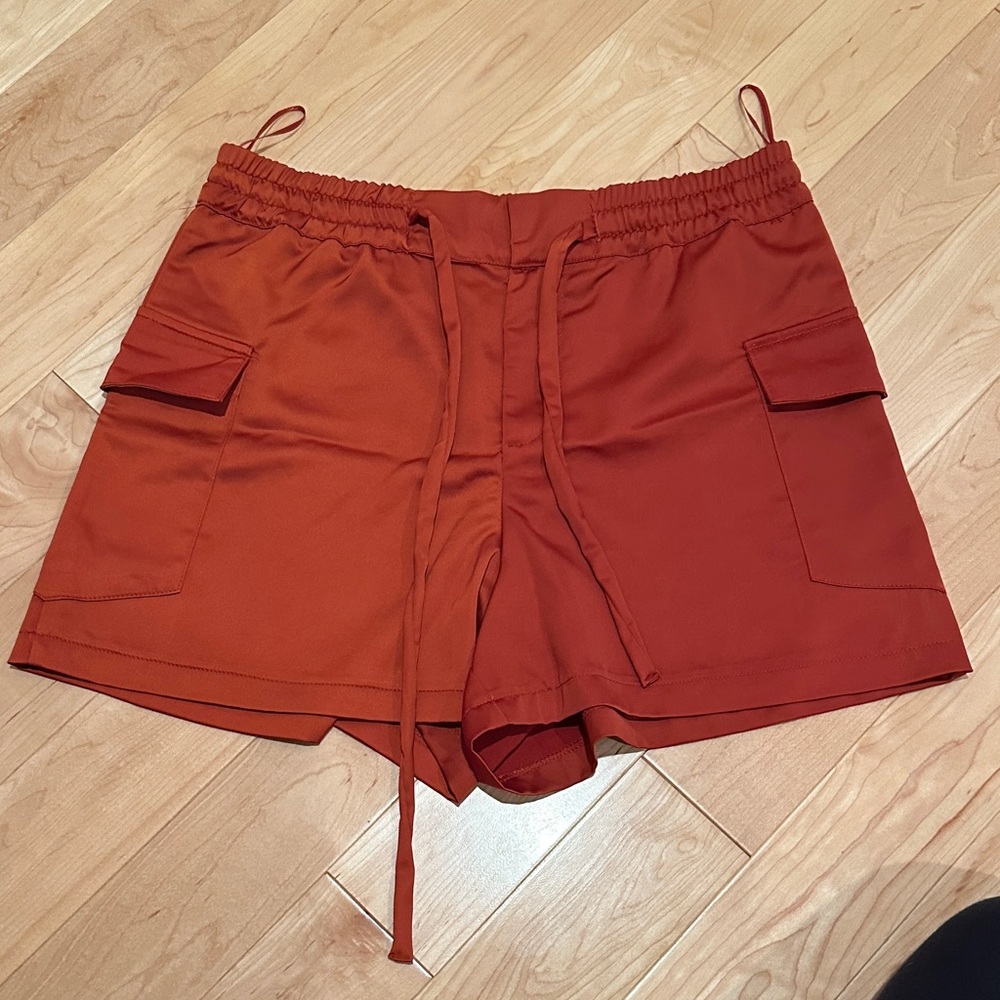 Zara Rust Orange Silk Cargo Shorts